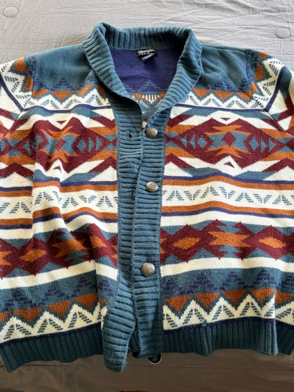 Wrangler Retro Teal & Navy Geometric Knit Sweater